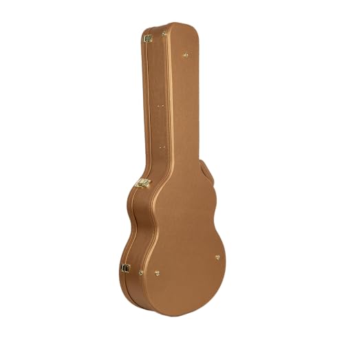 Crossrock Wooden OM Guitar Case for Martin 000-14 Fret | Luxury Gold Faux Leather, Burgundy Velvet Interior, Lock - Designer Ser