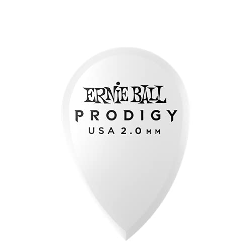 Ernie Ball Prodigy Guitar Picks, Teardrop, White 20Mm, 6-Pack (P09336)
