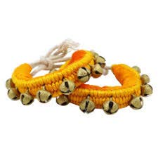 Uapan Brass Ghungroo Anklets Bells (1 Line Pad, Yellow, Pair) For Women