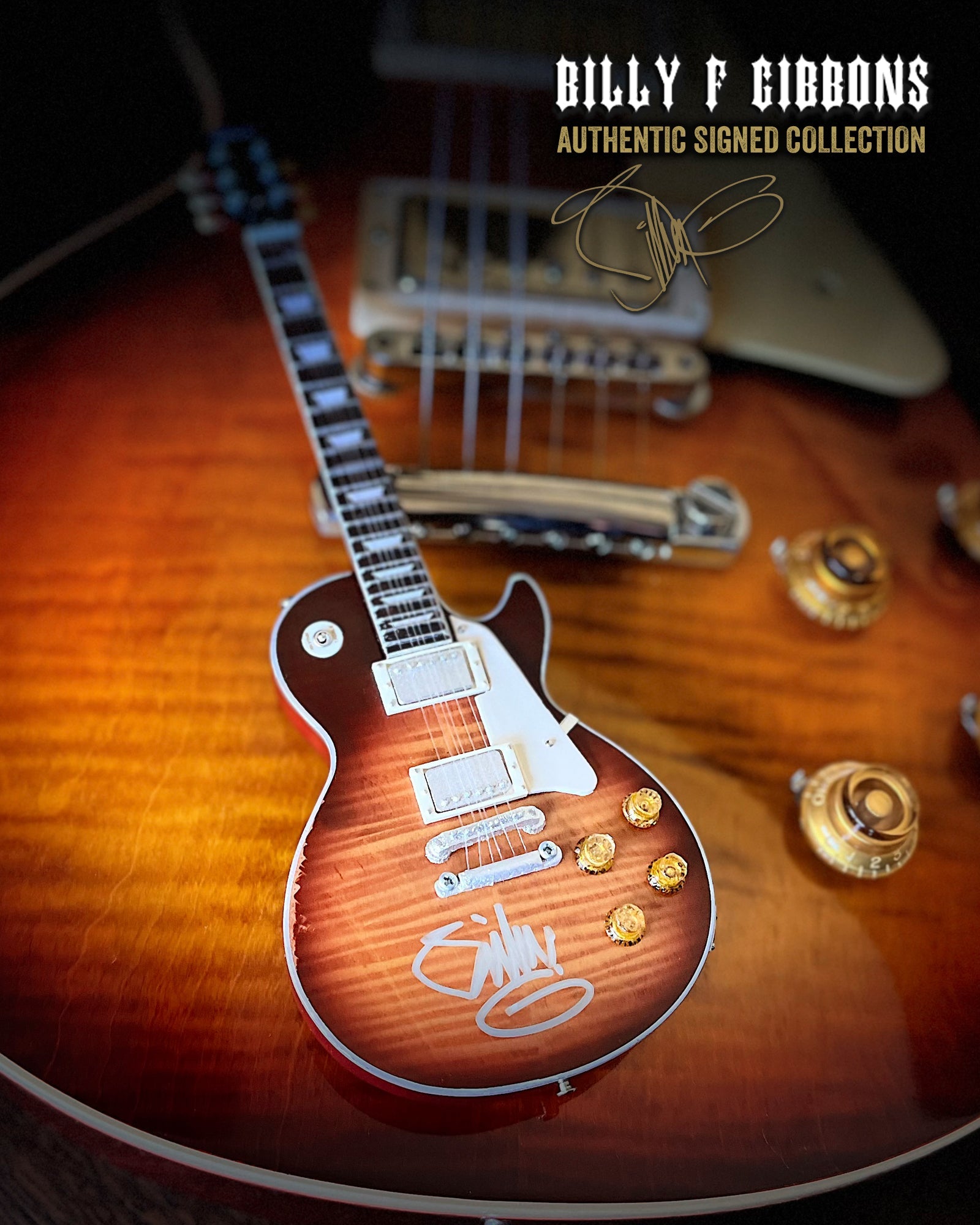 Billy F Gibbons AUTOGRAPHED COLLECTION Signature 1:4 Scale Mini Guitar Models - 1ST EDITION 2023