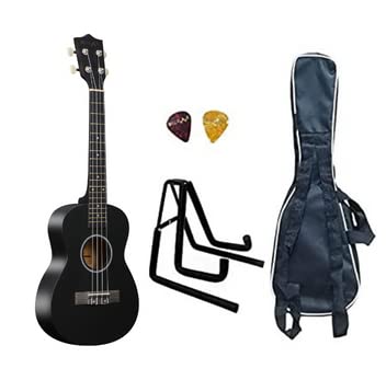 Belear 26 Spruce Black Tenor Size Ukulele With Bag, Stand, And 2 Picks Combo Package