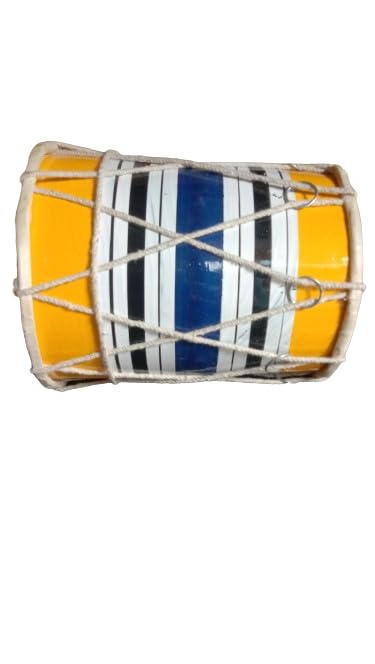 Darshan Musicals,Yellow & Blue Pure Handmade Miniature Musical Instruments Wooden Multi-Color Kids Dholak,Size 8Inch