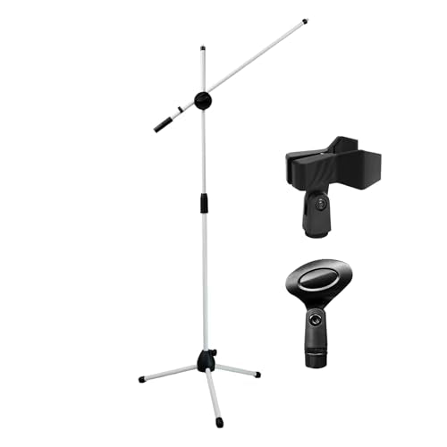 Kadence White Mic Stand Heavy Duty Adjustable Dual Microphone Stand, Studio Microphone Stand (M30 White)
