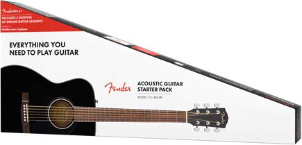 Fender CC-60S Concert Acoustic Guitar - Black Bundle with Gig Bag, Tuner, Strap, Strings, Picks, Fender Play Online Lessons, Ins
