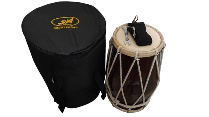 Sai Musical Special Wax Polish Dholak (Dholki) Sheesham Wood Bolt/Rope Tuned