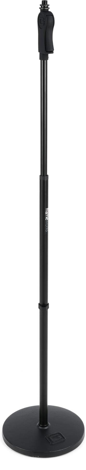 Gator Frameworks Microphone Stand with 10'' Weighted Base and Deluxe Soft Grip Squeeze Height Adjustment (GFW-MIC-1001),Black