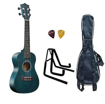 Belear 23 Inch Blue Satin Spruce Concert Ukulele With Bag, Pick, & Stand