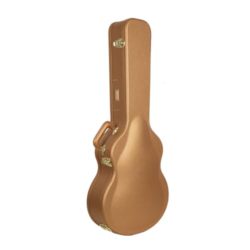 Crossrock Wooden OM Guitar Case for Martin 000-14 Fret | Luxury Gold Faux Leather, Burgundy Velvet Interior, Lock - Designer Ser