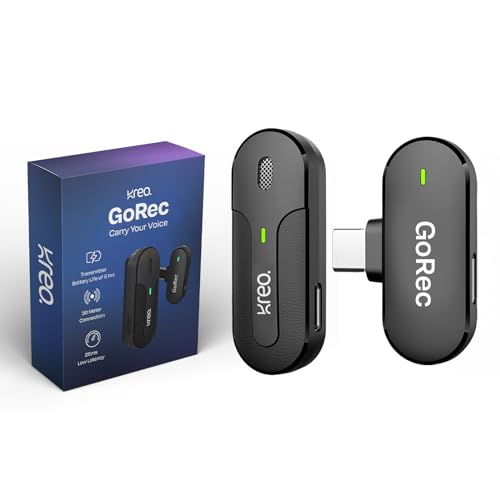 Kreo Gorec Professional Wireless Mic, Solo Transmitter, Usb Type-C Support, Long Lasting Battery & Ultra Low Latency, Lightweigh