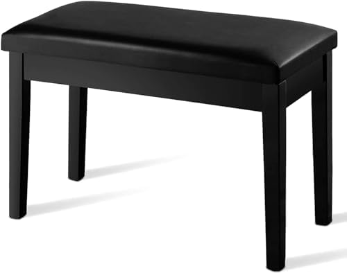 Powerpak Pb-2X Piano Bench | Wooden Duet Piano Bench With Padded Cushion And Music Storage Compartment, Piano Chair Seat, Black