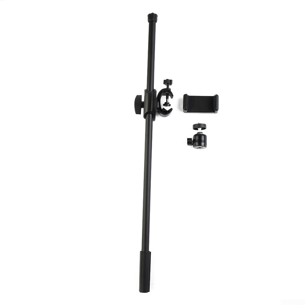 Tripod Microphone Stand with Phone Holder,Crossbar Mic Stand Musical Instruments Adjustable Clamp Boom Arms(Phone Clip)