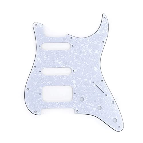 Musiclily Pro 11-Hole Round Corner Hss Guitar Strat Pickguard For Usa/Mexican Stratocaster Open Pickup, 4Ply White Pearl