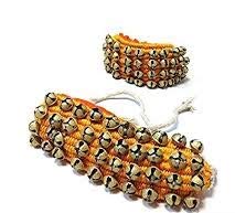 Uapan Brass Ghungroo Anklets Bells (4 Line Pad, Yellow, Pair)