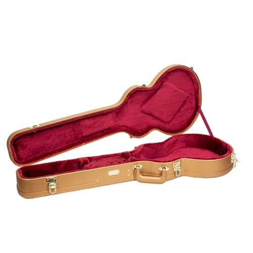 Crossrock Wooden Electric Guitar Case for Les Paul Style | Luxury Gold Faux Leather, Burgundy Velvet Interior, Lock - Designer S