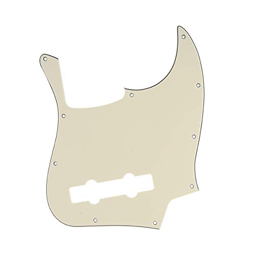 Musiclily Pro 5-String 10-Hole Contemporary J Bass Pickguard For Fender Mexican Jazz Bass, 3Ply Cream
