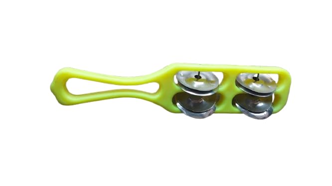 Taal Khartal With Metal Jingles, Yellow, Plastic, For Bhajans And Kirtans, Set Of 2