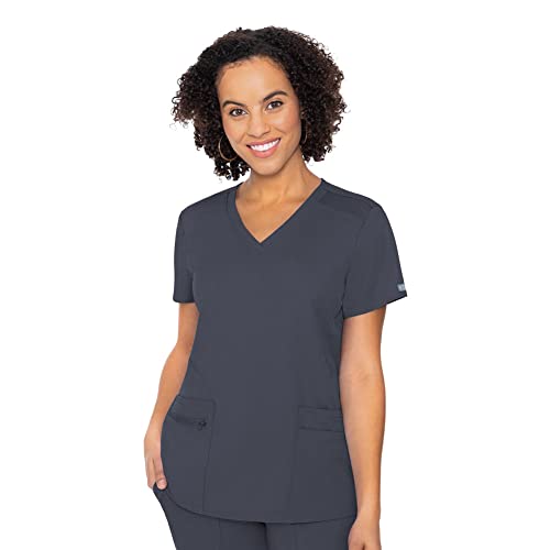 Med Couture Touch Womens V-Neck Knit Back Top, Pewter, Large