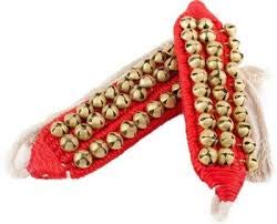 Uapan Brass Ghungroo Anklets Bells (3 Line Pad, Red, Pair) For Women