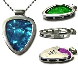 PickBay Guitar Pick Holder Pendant Necklace (CHROME Stainless Steel) & FENDER Guitar Pick Set (Authentic & Original)