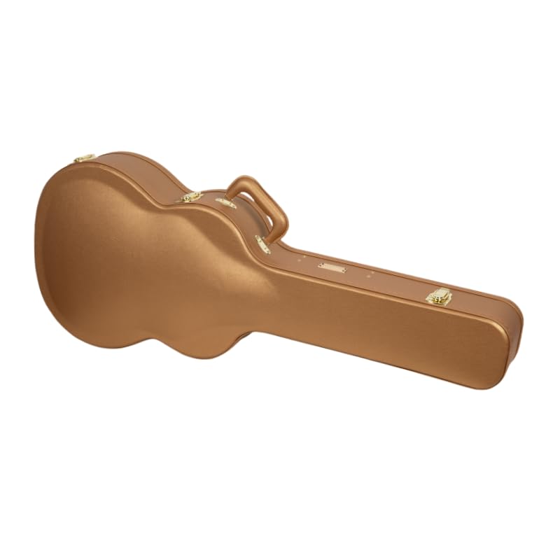 Crossrock Wooden Classical Guitar Case for 4/4 Nylon-String | Luxury Gold Faux Leather, Burgundy Velvet Interior, Lock - Designe