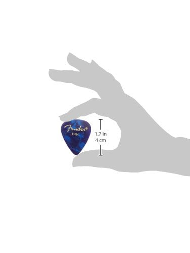 Fender 351 Shape Classic Thin Celluloid Picks, 12 Pack, Blue Moto for electric guitar, acoustic guitar, mandolin, and bass