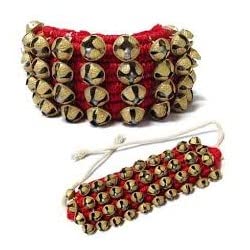 Uapan Brass Ghungroo Anklets Bells (4 Line Pad, Red, Pair) For Women