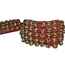Uapan Brass Ghungroo Anklets Bells Dance With Cushion Pads (50+50_5 Line Pad, Red, Pair) For Women