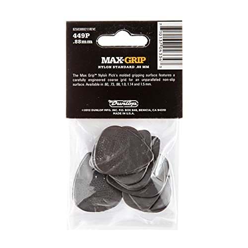 JIM DUNLOP 449P.88 Max-Grip Nylon Standard, Dark Gray, .88mm, 12/Player's Pack