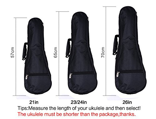 HOT SEAL Waterproof Durable Colorful Ukulele Case Bag with Storage (26in, black)