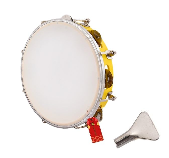 Uapan Dafli Musical Instrument Dafli/Tambourine 7Inch Hand Percussion Musical Instrument (Yellow Color Small Tambourine)