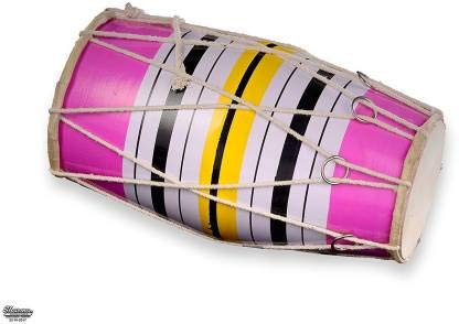Gt Manufacturers Wooden Musical Instrument Baby Dholak Drum Rope & Ring With Cover Design21 (Muti Colour)