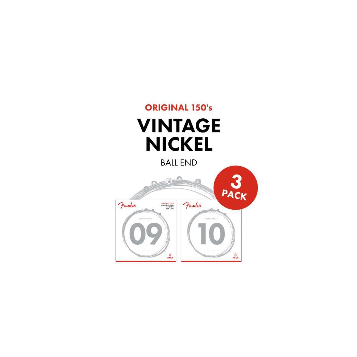 Fender Original 150 Electric Guitar Strings, Pure Nickel Wound, Ball End, 150L .009-.042, 3-Pack