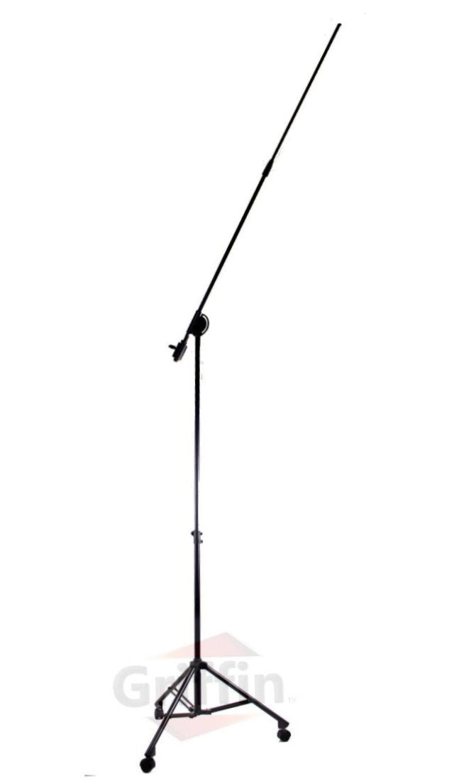 GRIFFIN Professional Studio Microphone Boom Stand with Casters | Extended Height Recording Mic Holder Tripod on Wheels | Tall Te