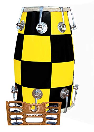 Gt Manufacture Wooden Handmade Musical Nut & Bold Baby Dholak With Khartal & Beautyfull Chack Desine (Yellow & Black