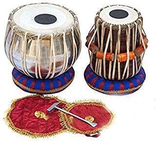 Metallic Handmade Wooden Tabla Set With Case, 14 Cm Mouth, 28 Cm Height, 2.5 Kg, Musical Instrument
