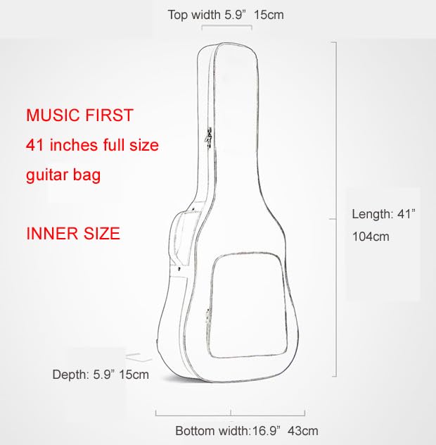MUSIC FIRST Original Design 0.9'' (23mm) Thick Padded Country Style Guitar Case, Guitar Bag, Guitar Soft Case. (FIT FOR 40~41 in