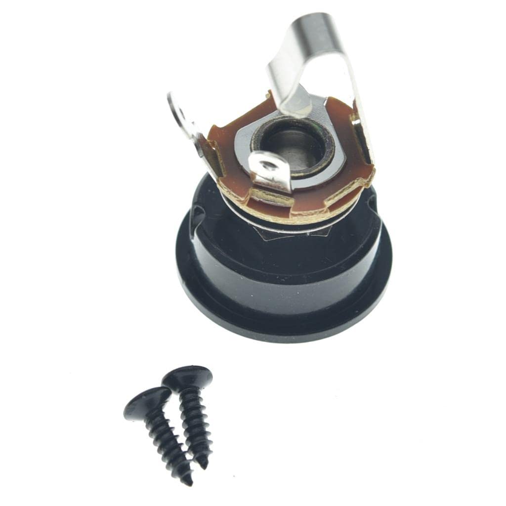 KAISH Black Nickel Brass American Thread Electric Guitar Jackplate Electrosocket Jack Plate with Brass Output Mono Jack and Scre