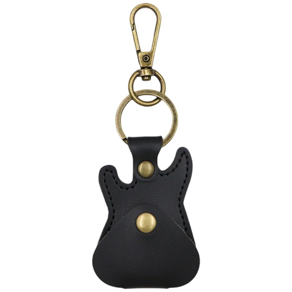CALFOVERA PU Leather Guitar Pick Holder Keychain Black Plectrums Bag Portable Leather Base Picks Storage Case Key Fob Keyring Or