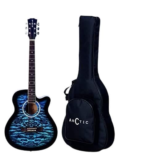 Arctic Mahogany_Wood Acoustic Guitar Package With 40 Inches Folk Steel String Guitar Curved Shape With Bag, Capo & Picks (Blue)