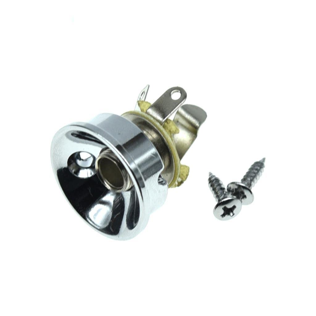 Dopro Chrome Electric Guitar Jackplate Metric Brass Electrosocket Jack Plate With Nickel Brass Mono Output Jack And Screws Fits