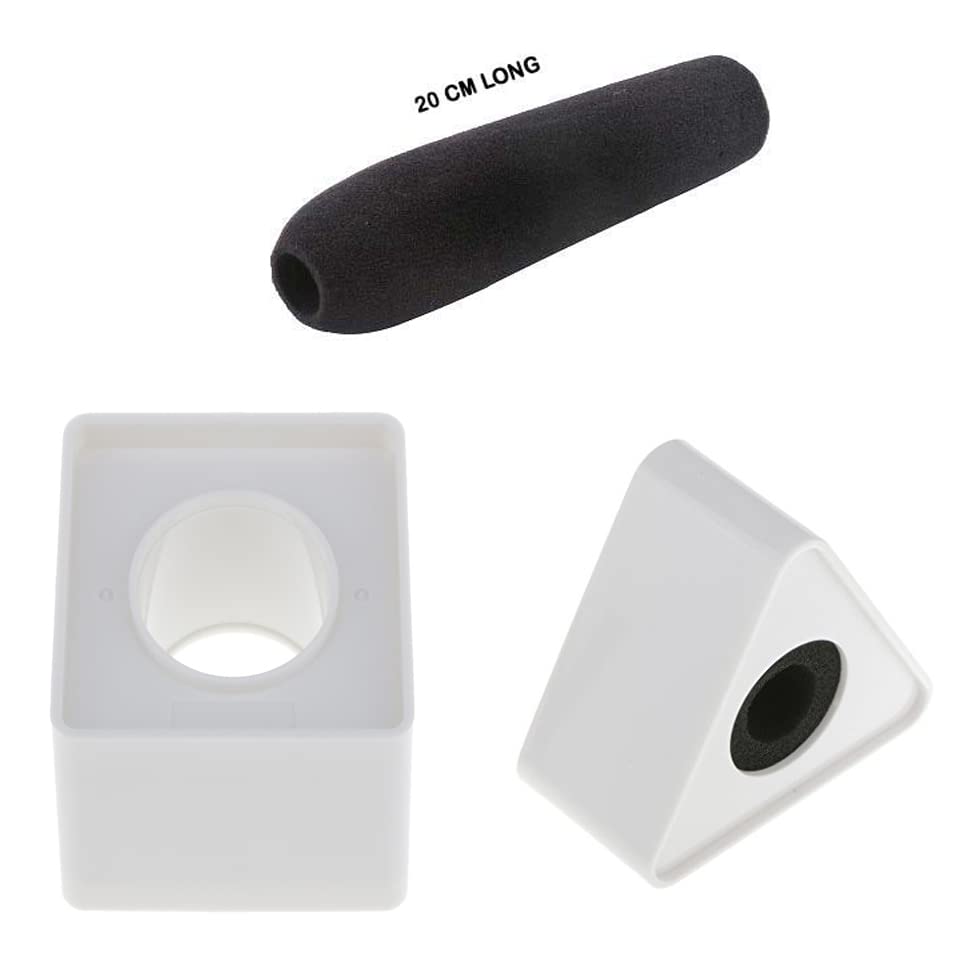 Rodz 2Pcs Triangular And Square Microphone Station Logo - White And 1 Pc Reporter Mike Sponge Windshield