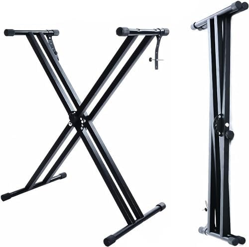 Powerpak Kb-Sx Keyboard Stand Heavy-Duty, Double-X, Adjustable Piano Keyboard Stand With Locking Straps (3Kg-Dual Braced), Black