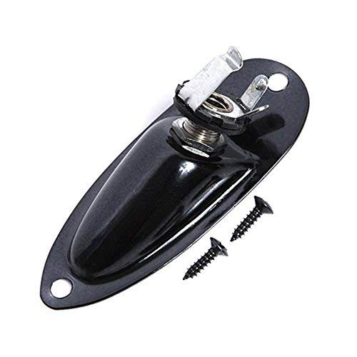 Musiclily Boat Style 1/4'' Loaded Guitar Output Mono Jack Plug Socket Plate for Fender Strat Stratocater Electric Guitar, Black(