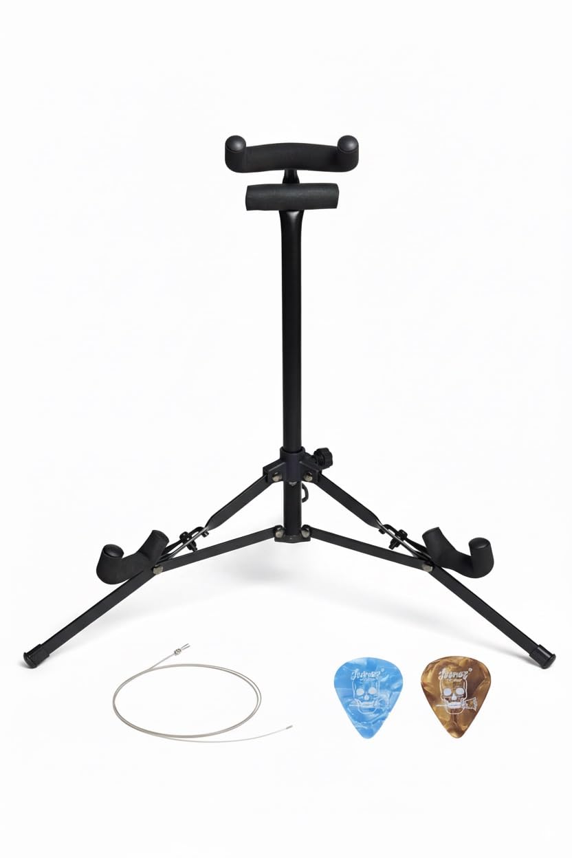 Jurez Jrz150 Mini Foldable Compact Vertical Floor Guitar Stand Tripod For Acoustic/Electric Guitars, Violin, Ukulele With 2 Pick