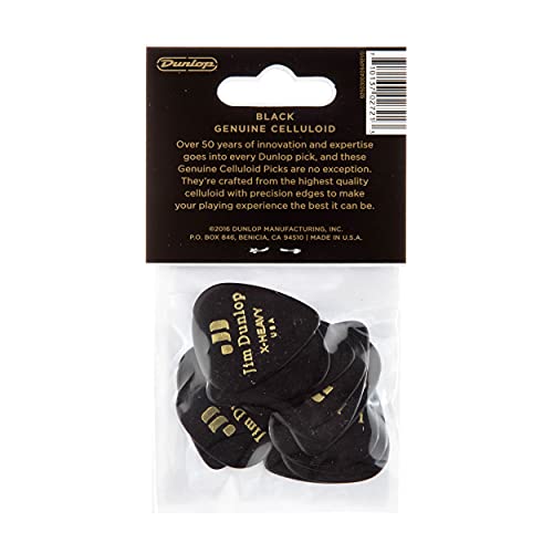 JIM JIM DUNLOP 483P03XH Genuine Celluloid, Black, Extra Heavy, 12/Player's Pack