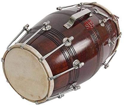 Ganpati Traders Handmade Mango Wood Dholak Beautyful Nut & Bold Fiting Shiny Brown Goat Skin On Both Side(Brown10)