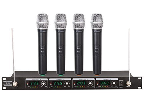 Gtd Audio Wireless Microphone System With 4 Hand Held Mics, Long Distance Up To 300 Feet, Fixed Frequency, 380H