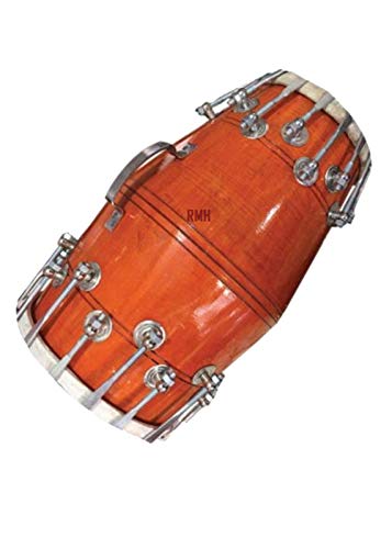 Ganpati Traders Handmade Orange Shiny Polish Double Nut & Bold Fitting Both Side Goat Skin Dholak (Orange02)