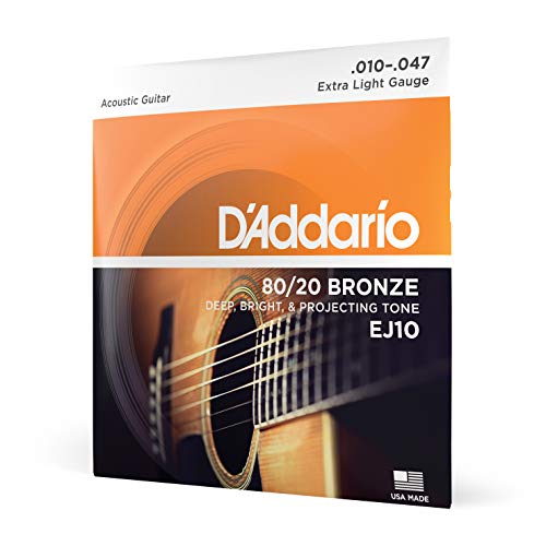 Daddario Guitar Strings - Acoustic Guitar Strings - 8020 Bronze - For 6 String Guitar - Deep, Bright, Projecting Tone - Ej10 - E