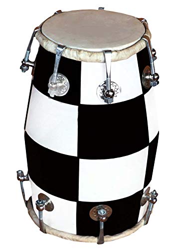 Gt Manufacturers Handmade Wooden 14 Baby Nut & Bold Dholak With Beautiful Chack Desine01 (White)